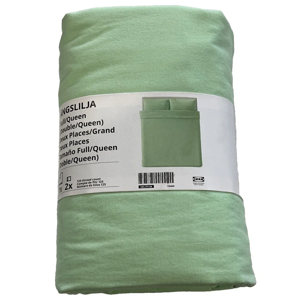 New IKEA ANGSLILJA Full Queen Duvet with 2 Pillowcases Light Green Bed Set
